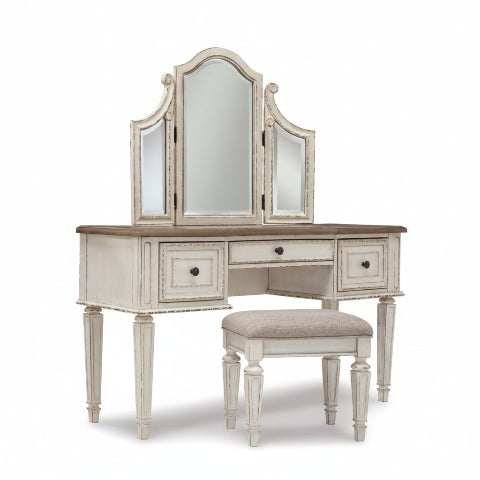 Realyn Vanity and Mirror with Stool
